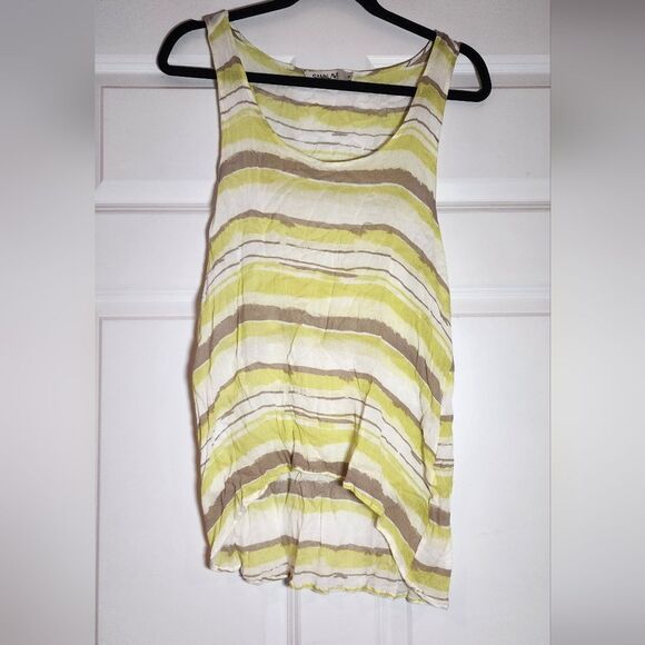 Sam & Lavi Yellow Gray And White Striped Rayon Tank M - Picture 1 of 4